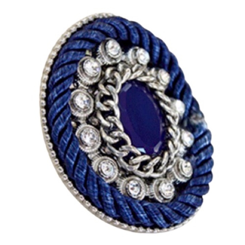Statement Ring Blue Faux Stone Rope & Rhinestones